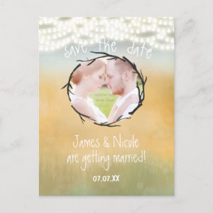 Rustic String Lights Save Date Photo Postcard