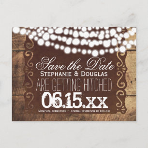 Rustic String Lights Save the Date Postcards