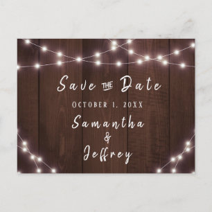 Rustic String Lights Save the Date Wedding Announcement Postcard