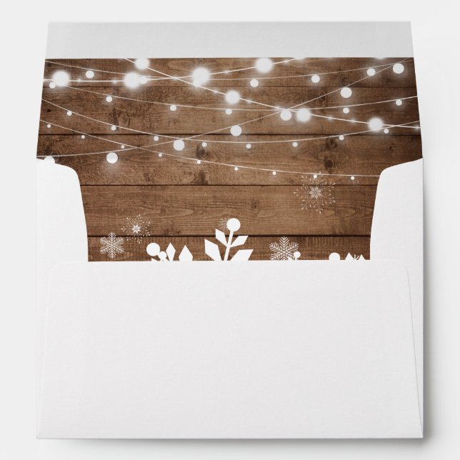 Rustic String Lights Snowflakes Christmas Holiday Envelope (Back (Bottom))