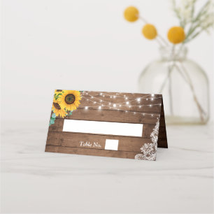 Rustic String Lights Sunflower Eucalyptus Wedding Place Card