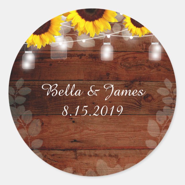 Rustic String Lights Sunflower Wedding Stickers (Front)