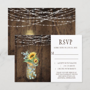 Rustic String Lights Sunflowers Mason Jars RSVP Card