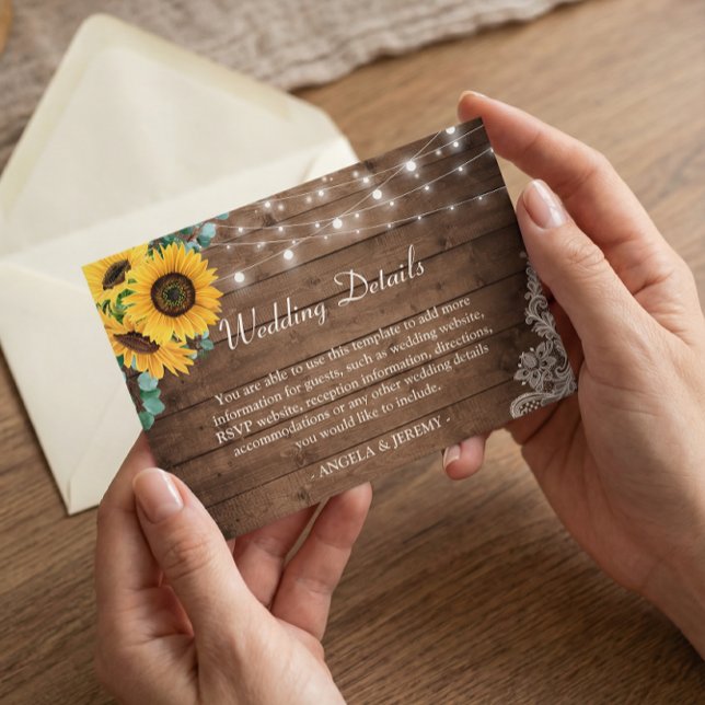 Rustic String Lights Sunflowers Wedding Details Enclosure Card (Creator Uploaded)