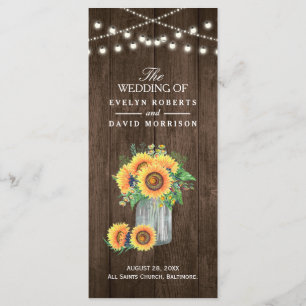 Rustic String Lights Sunflowers Wedding Program Programme