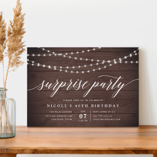 Rustic String Lights Surprise Party Invitation