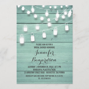Rustic String Lights Teal Bridal Shower Invitation