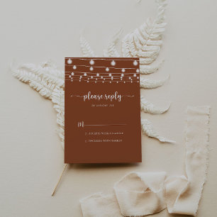 Rustic String Lights Terracotta Calligraphy RSVP Card