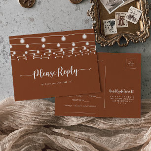 Rustic String Lights Terracotta Menu Choice RSVP  Postcard