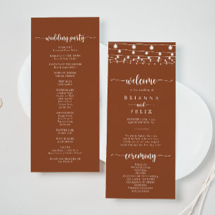 Rustic String Lights Terracotta Wedding Program Programme