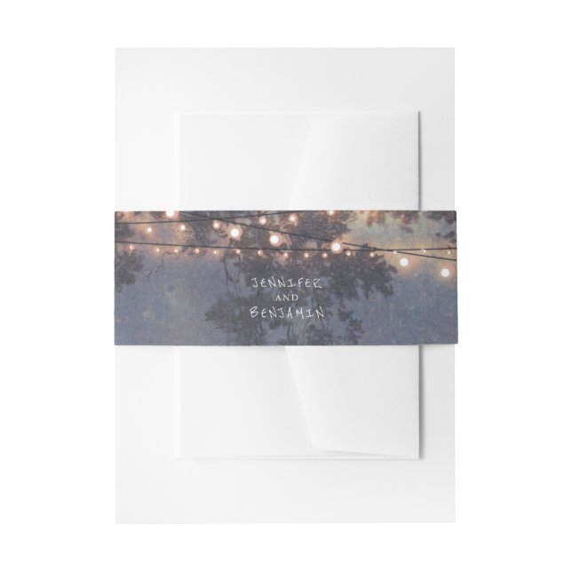 Rustic String Lights Tree Bracnhes Invitation Belly Band (Front Example)