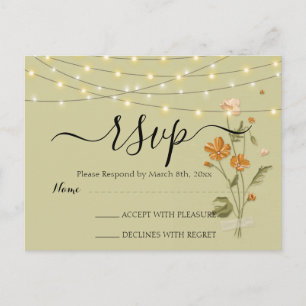 Rustic string lights trendy  Floral   RSVP   Postcard