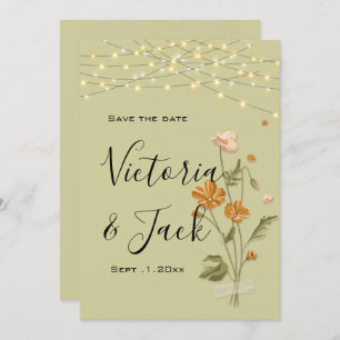 Rustic string lights trendy Floral save the dates Invitation