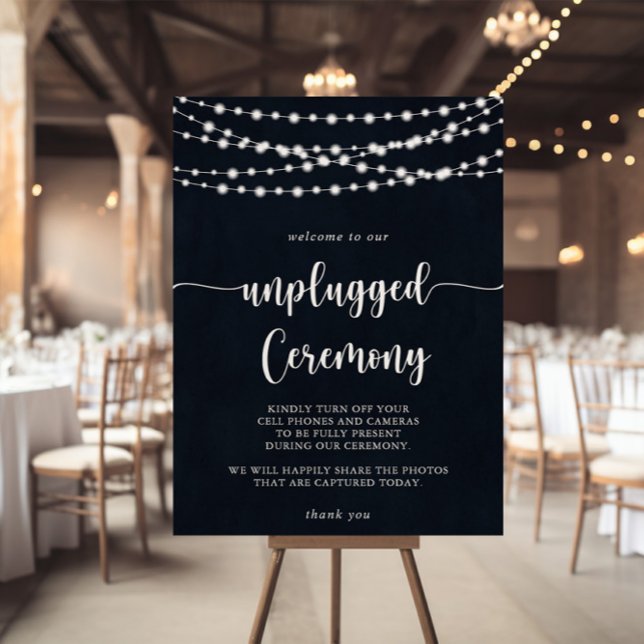 Rustic String Lights Unplugged Ceremony Sign (Creator Uploaded)