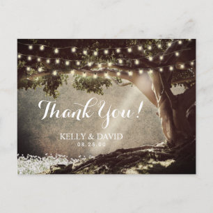 Rustic String Lights Vintage Tree Thank You Postcard