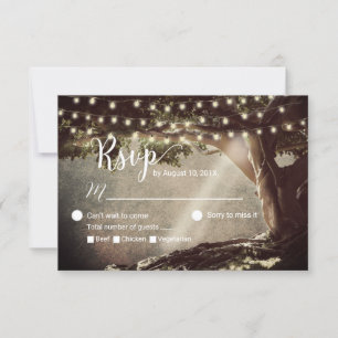 Rustic String Lights Vintage Tree Wedding RSVP Card