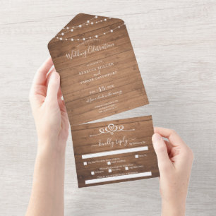 Rustic String lights  Wedding all in one All In One Invitation