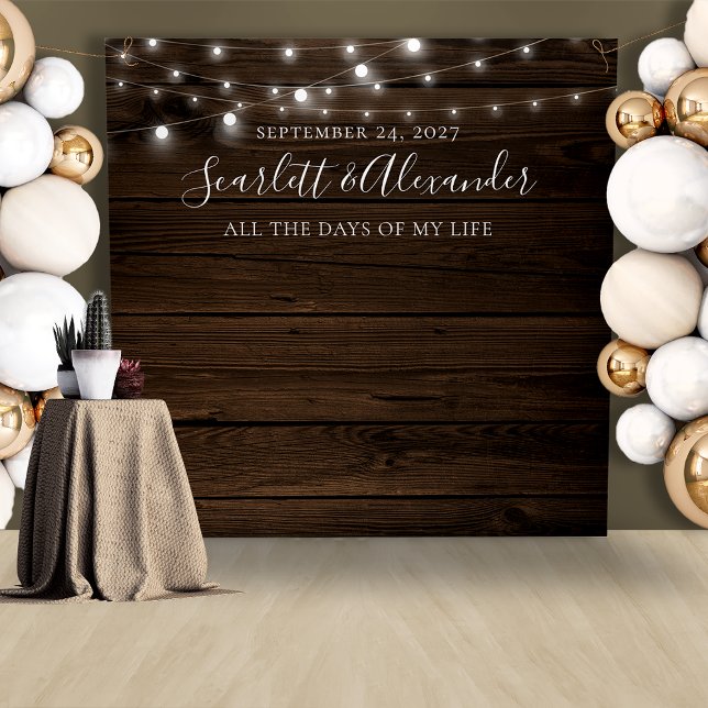 Rustic String Lights Wedding Backdrop Tapestry (Rustic String Lights Wedding Backdrop)