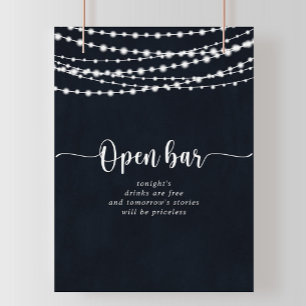 Rustic String lights Wedding Open Bar Sign