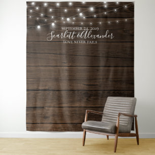 Rustic String Lights Wedding Photo Booth Backdrop Tapestry