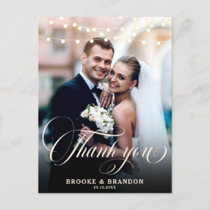 Rustic String Lights Wedding Photo Thank you Postcard