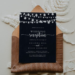 Rustic String Lights Wedding Reception Invitation