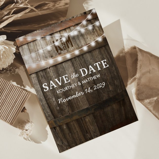 Rustic String Lights Wedding Save the Date Announcement Postcard (Creator Uploaded)