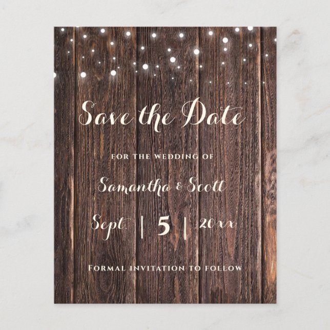 Rustic String Lights Wedding Save the Date Cards (Front)