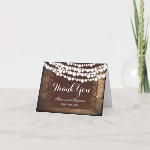 Rustic String Lights Wedding Thank You Cards