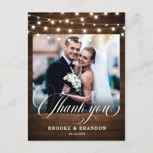 Rustic String Lights Wedding Thank you Postcard