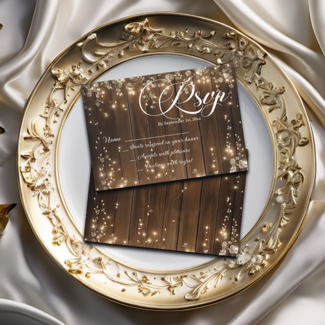 Rustic String Lights White Floral Wedding RSVP (Creator Uploaded)