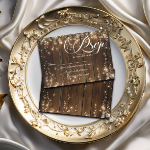 Rustic String Lights White Floral Wedding RSVP Card