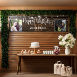 Rustic String Lights Wood 18th Birthday Photo Banner<br><div class="desc">Rustic String Lights on Wood Birthday Banner to announce their 18th birthday in style! Rustic wood siding and string lights set off space for your custom text and TWO photos! Great for birthday parties and receptions! Easy to customise with text, fonts, and colours. You can even change the colour of...</div>