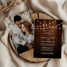 Rustic String Lights & Wood Photo Wedding