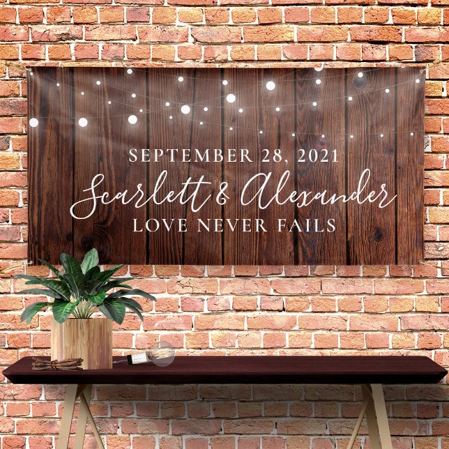 Rustic String Lights Wood Wedding Banner (Creator Uploaded)
