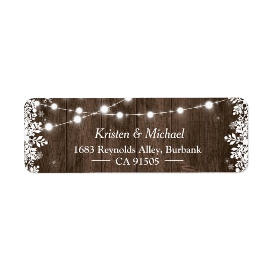 Rustic String Lights Wood Winter Snowflakes Return Address Label