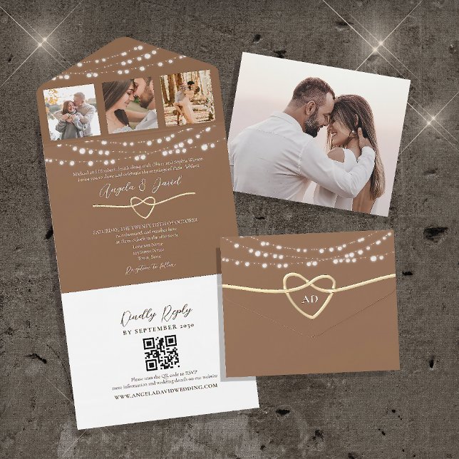 Rustic String Ligths Wedding QR Code All In One Invitation (Creator Uploaded)