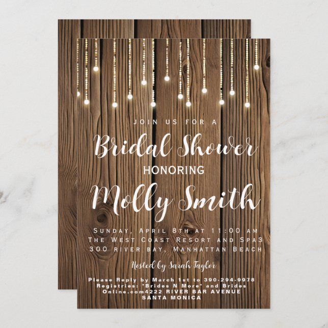 Rustic string of lights Bridal shower Invitation (Front/Back)