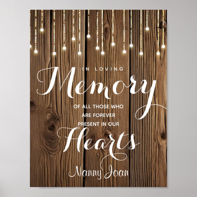 Rustic String of lights In loving memory sign (Front)