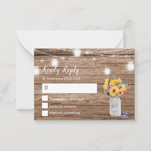 Rustic String of Lights | Mason Jar Wedding RSVP Card (Front)