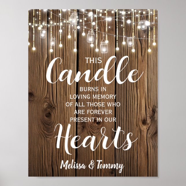 Rustic String of lights Memory candle sign wedding (Front)