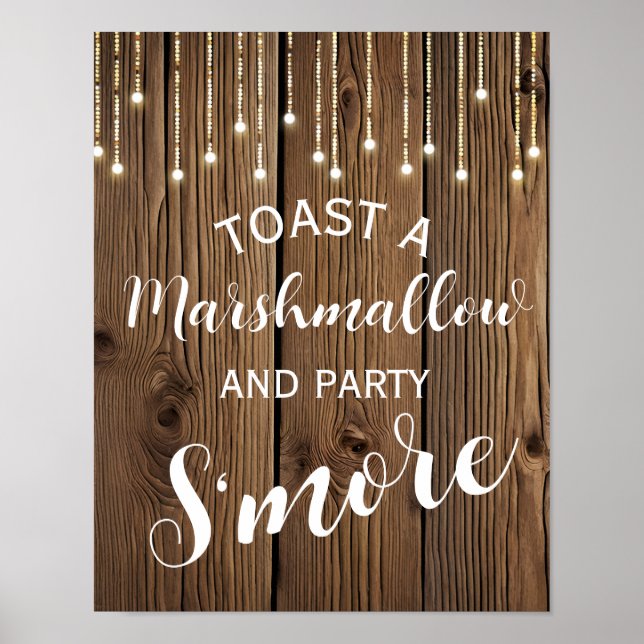 Rustic string of lights s'more wedding or party poster (Front)