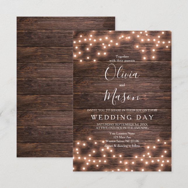 Rustic String of Lights Wedding Card (Front/Back)