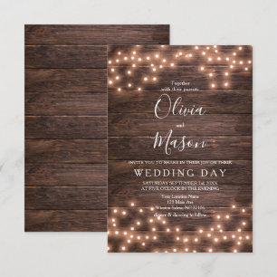 Rustic String of Lights Wedding Card