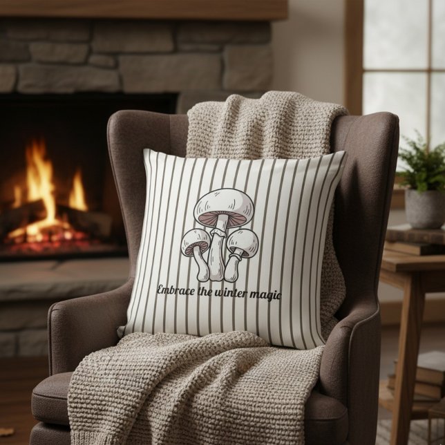 Rustic Striped Cushion with Mushrooms  (Creator Uploaded)