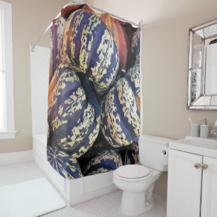 Rustic Striped Pumpkins Shower Curtain