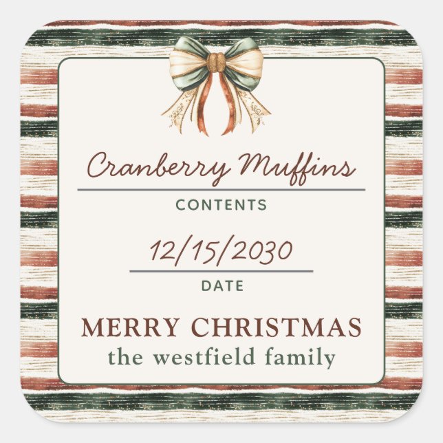 Rustic Stripes Holiday Food Gift Product Label (Front)