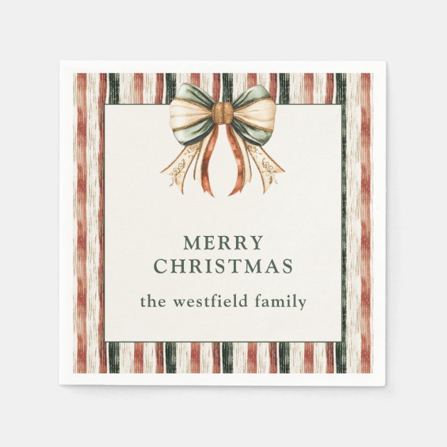 Rustic Stripes Personalised Merry Christmas Napkin (Front)