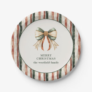 Rustic Stripes Personalised Merry  Christmas Paper Plate