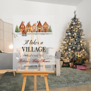 Rustic Stroller Village Houses Winter Baby Shower Acrylic Sign